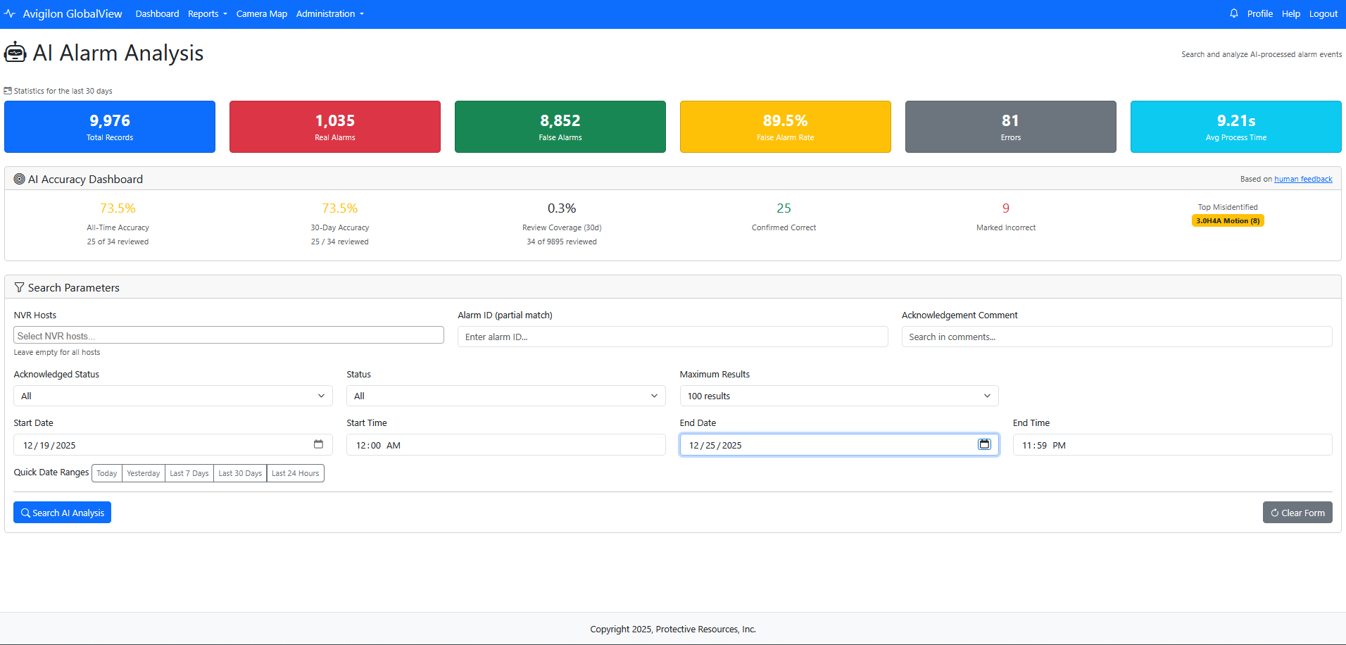 Event report search page